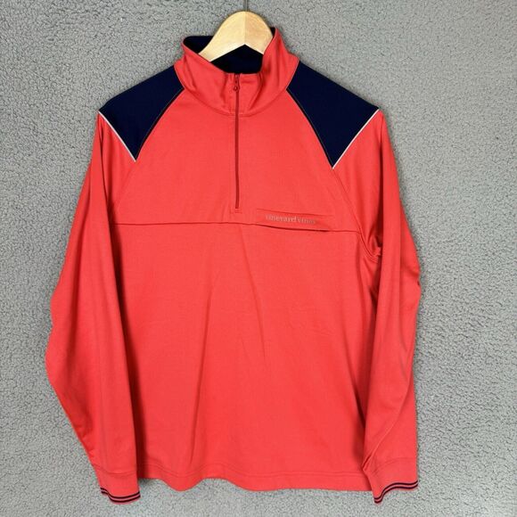 Vineyard Vine Sweater Mens Small‎ Red 1/4 Zip Long Sleeve Pullover Polyester - Picture 1 of 6